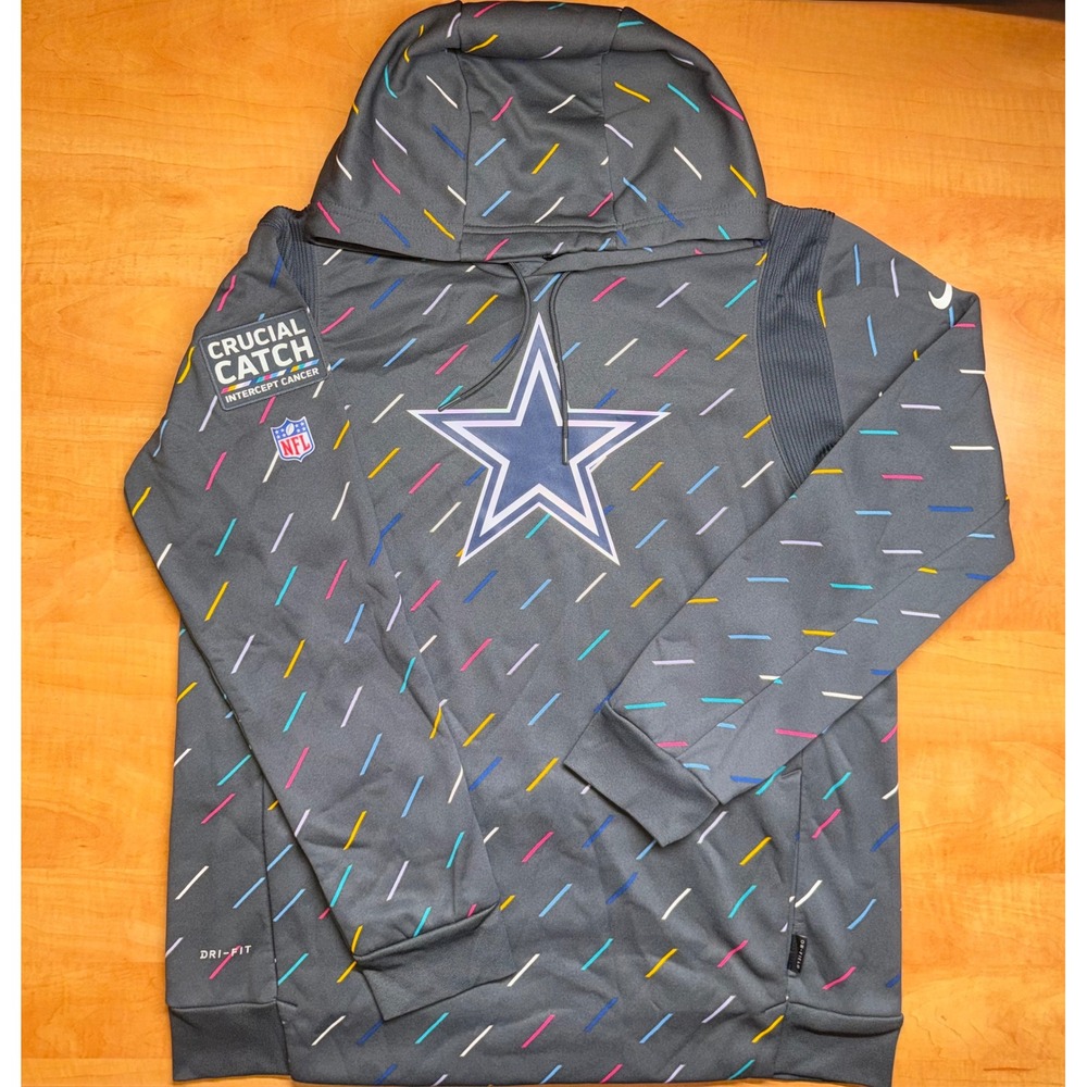Nike Dallas Cowboys Crucial Catch Hoodie Mens Large Gray Dri-FIT NFL Sideline